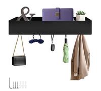 LINTRA Porte Manteau Mural avec Etagere, Porte-Manteau Mural Caché, Noir Patere Portemanteaux, Étagère Murale avec Crochets, avec 5 Crochets, pour Chambre, Couloir, Salon