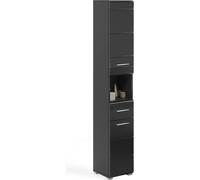 Linus armoire haute pour salle de bain 2 portes, 1 tiroir, 1 tablette brillant noir,noir.
