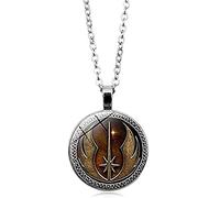 LINWEN Collier inspiré de l'ordre Jedi Chaîne Corde Chaîne Collier de qualité Star Wars Verre Photo Pendentif Vente en gros, Métal Argent