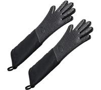 Linwnil Lot de 2 gants de cuisine professionnels extra longs en silicone avec doublure matelassée, gants de cuisine durables résistants à la chaleur (noir)