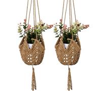 Linxiu Lot de 2 Supports de Plantes en Corde de Jute avec Crochets pour Suspension - Support de Pot de Fleurs en Macramé pour Décoration Intérieure - Panier de Fleurs à Suspendre au Mur