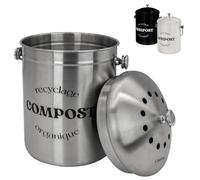 Linxor - Composteur, bac, Poubelle à Compost de Cuisine 5L Rond en INOX - Plusieurs Coloris