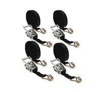 Linxor - Lot de 4 Sangles d'arrimage avec tendeur à cliquet et 2 Crochets - 35 mm x 7 m - Noir