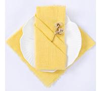 LINXTAR Lot de 12 serviettes en étamine faites à la main avec franges jaunes en gaze de coton - 45,7 x 45,7 cm - Décoratives - Style bohème - Pour fête de mariage - Usage quotidien