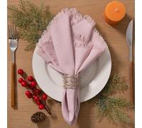 LINXTAR Lot de 4 serviettes de table en coton épais et lin avec franges faites à la main - Douces et polyvalentes - Pour fêtes, mariages, usage quotidien - 43,2 x 43,2 cm - Rose poudré
