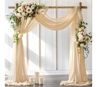 LINXTAR Tissu drapé, arche de mariage, 76,2 cm x 5,5 m, mousseline de soie transparente, 1 panneau, champagne, été, mariage, fête prénatale, cabine photo, église, anniversaire, décoration extérieure