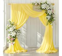 LINXTAR Tissu drapé en mousseline de soie transparente pour cabine photo, fête prénuptiale, fête prénatale, église, nouveau-né, photographie, baptême, fête en plein air - 76,2 x 5,5 m - Jaune
