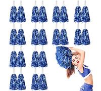 LINYAPRY Lot de 24 pompons métalliques de pom-pom girl pour enfants, pom-pom girls avec poignée bâton, fleur de main d'équipe pour adultes, esprit d'équipe, sport, fête dansante (bleu)