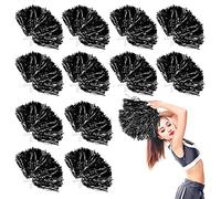 LINYAPRY Lot de 24 pompons métalliques de pom-pom girl pour enfants, pom-pom girls avec poignée bâton, fleur de main d'équipe pour adultes, esprit d'équipe, sport, fête dansante (noir)