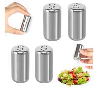 LINYIJOY Lot de 4 petites salières en acier inoxydable avec trou en S - Extra inoxydable et étanche - Pour les déplacements, le camping, la cuisine, le barbecue - Cadeau (design trou en S en acier