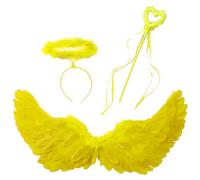 Linyuir Ailes Dange Pour Halloween Avec Bandeau Et Baguette Magique Fée Pour Les Femmes Ailes En Plume Costume Damour Pour Noël Jaune M