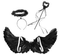 Linyuir Ailes Dange Pour Halloween Avec Bandeau Et Baguette Magique Fée Pour Les Femmes Ailes En Plume Costume Damour Pour Noël Noir L