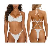 Linyuir Bikini Bain pour Femmes Set Micro Buste Et Panty Set Bikini Micro Brésilien avec G String Deux Pièces pour Afficher Le Ventre pour Fête Piscine Blanc M
