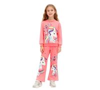 Linyuir Combinaison Jogging Pour Mädchen Combinaison Sportive Dessin Animé Motif Licorne Et Cœur Sweat Shirt Sweat Pantalon Avec Élastique Sportive En Deux Parties Rose 3-4 ans