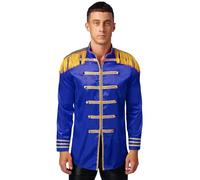 Linyuir Costume De Directeur De Cirque Blazer Satin Homme Veste À Col Montant Avec Glands Tenue Cosplay Showman Manteau Garniture Dorée Veste Vêtements D Extérieur Bleu royal S