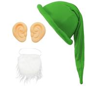 Linyuir Costumes Nain Ensemble Chapeau Nain Fee Aux Oreilles Delfe Père Noël Faux Moustache Blanc Pour Fête Dhalloween Vert Taille unique