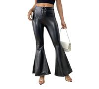 Linyuir Dames Culotte Métallique Jupette en Forme Cloche Pantalon Palazzo Large Taille Haute Legging Legging Mince Jupette Scintillante Stretch Culotte Soirée pour Noir XL