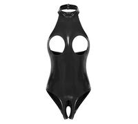 Linyuir Dames Ouvert Wetlook Body Seins Nus Babydoll Neckholder Dos Nu Haut Et Entrejambe Ouvert Slip Érotique Combinaison Lingerie Noir 4XL