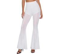 Linyuir Femme Bas du Corps Transparentes Skinny Jambes Slim Fit avec Elastique Stretch Mailles sans Pieds Taille Elastique Cuissardes De Danse Imperméables Culotte Blanc L