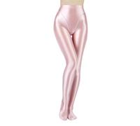 Linyuir Femme Brillant Collants Taille Haute Gainant Ventre Plat Collants Taille Élastique Leggings Opaques Nylon Bas Soirée Clubwear Rose clair M