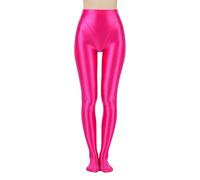 Linyuir Femme Brillant Collants Taille Haute Gainant Ventre Plat Collants Taille Élastique Leggings Opaques Nylon Bas Soirée Clubwear Rose vif L