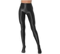Linyuir Femme Collant Métallisé Brillant Bas Leggings Brillant Élastique Collant Taille Haute Opaque Microfibre Taille M À Xl Noir M