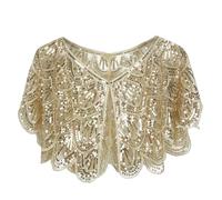 Linyuir Femmes Boléro Métallique Élégant Dentelle Paillettes Cape Cape Courte Veste Transparente Boléro Haut Festif Champagne Taille Unique