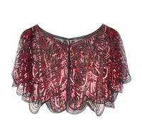 Linyuir Femmes Boléro Métallique Élégant Dentelle Paillettes Cape Cape Courte Veste Transparente Boléro Haut Festif Noir Rouge Taille Unique