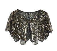Linyuir Femmes Boléro Métallique Élégant Dentelle Paillettes Cape Cape Courte Veste Transparente Boléro Haut Festif Or Noir Taille Unique