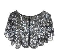 Linyuir Femmes Boléro Métallique Élégant Dentelle Paillettes Cape Cape Courte Veste Transparente Boléro Haut Festif Noir Argent Taille Unique
