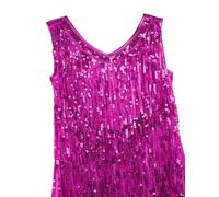 Linyuir Femmes sans Manches Robe À Paillettes Décolleté en V Paillettes Franges Robe De Soirée Costume Flapper Robe De Danse Samba Tango Tenues Latines Rose L