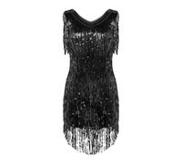 Linyuir Femmes sans Manches Robe À Paillettes Décolleté en V Paillettes Franges Robe De Soirée Costume Flapper Robe De Danse Samba Tango Tenues Latines Noir L