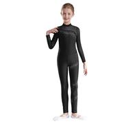 Linyuir Fille Manches Longues Justaucorps Strass Col Roulé Combinaison Intégrale Mesh Fente Tenue De Gymnastique Sport Entraînement Leotard Noir 13-14 ans