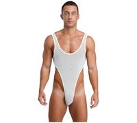 Linyuir Homme Corps Transparent sous Vêtement Chemisette sans Manches Maillot sans Dos avec Sachet pour Le Sexe String Tanga Nuitée Blanc XL