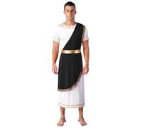 Linyuir Hommes Costumes Historiques Grecs Antiques Toge Robe Tunique À Manches Courtes Romain Gladiateur Cosplay Déguisement Halloween Noir L