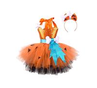 Linyuir Mädchen Costume Cosplay Mädchen Caverne Princesse Lâge La Pierre Jupon Ballet Avec Ruban Pour Les Cheveux Costumes Pour Fête Denfants Halloween Carnaval Orange 5-6 ans