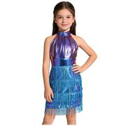 Linyuir Mädchen Robes Soirée sans Manches avec Collier Scintillantes Robes Fête en Coupe Ajustée Dété Courtes Jusque Au Genou avec Jupe Plissée Tenues pour Mariage Bleu 15-16 Ans