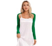 Linyuir Veste De Ballet pour Dames Veste De Danse De Base Uni Crop Top Manches Longues Gilet Court Boléro Gilet Tricoté Yoga Entraînement Gymnastique Sport Vert Taille Unique