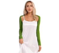 Linyuir Veste De Ballet pour Dames Veste De Danse De Base Uni Crop Top Manches Longues Gilet Court Boléro Gilet Tricoté Yoga Entraînement Gymnastique Sport Vert armée Taille Unique