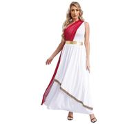Linyuir Women Élégant Toga Déesse Costume Sans Manches Une Épaule Tunique Robe Bloc De Couleur Maxi Robes Adoration Louange Robe De Danse Midi Motto Tenues Bourgogne M