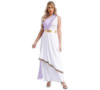 Linyuir Women Élégant Toga Déesse Costume Sans Manches Une Épaule Tunique Robe Bloc De Couleur Maxi Robes Adoration Louange Robe De Danse Midi Motto Tenues Lavande S