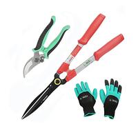 LINZI Cisailles à Haies 600mm + Sécateur Ciseaux Jardin 190mm avec Lame en Bypass + Gants de Jardin, Kit de Cisailles de Jardin pour Branches, Plantas Haies