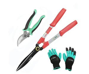 LINZI Cisailles à Haies 600mm + Sécateur Ciseaux Jardin 190mm avec Lame en Bypass + Gants de Jardin, Kit de Cisailles de Jardin pour Branches, Plantas Haies