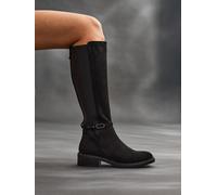 Linzi Linzi Black Dark Power High Leg Boots With Stretch Side Panel and Buckle Detail