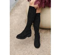 Linzi Linzi Black Kortina Brown High Leg Boots With Wedged Heel