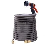 LINZI Tuyau d'arrosage extensible 30 m, 30 m, tuyau intérieur double latex, flexible, sans pli, connecteurs en laiton, pistolet pulvérisateur 8 fonctions