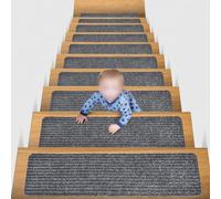 Lioaeust Marchettes Escalier Antidérapantes Reutilisables - Tapis de Protection pour Escaliers en pour Bois - pour Forte Tenue - pour idéal Sénior et Chien - 20x40cm (Gray and White 76cm*20cm)