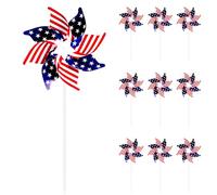Liobelon Lot de 10 moulins à vent patriotiques avec motif drapeau des États-Unis - Moulins à vent avec piquet - Étoiles et rayures réfléchissantes - Décoration pour l'indépendance du 4 juillet