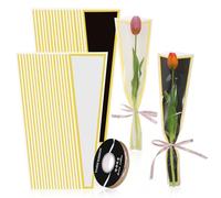 Liobelon Lot de 100 manchons simples en plastique avec bordure dorée pour bouquets de fleurs avec rubans roses pour fête des mères, Saint-Valentin, anniversaire, noir et blanc