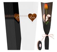 Liobelon Lot de 60 manchons simples en forme de rose pour bouquets avec rubans roses Just For You pour la fête des mères, la Saint-Valentin, noir et blanc